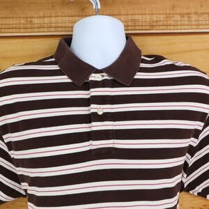 LINCS David Chu Polo Golf Shirt Mens XL‎ Brown White Stripes Short Sleeve Collar